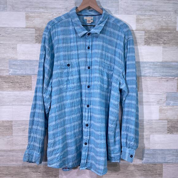 CARBON2COBALT Long Sleeve Cotton Double Cloth Shirt Blue Plaid Mens 2XL XXL - Picture 2 of 6